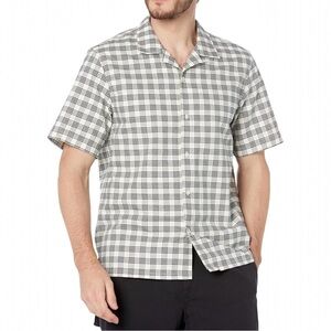 NWT Club Monaco Gingham Oxford Shirt Navy Mix Sz Large Plaid Cotton Short Sleeve